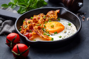 Fried eggs with bacon. Bacon and egg as English breakfast.