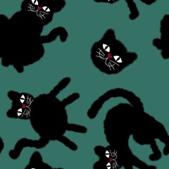 Halloween black cats seamless cartoon monsters pattern for wrapping paper and kids clothes print and packaging