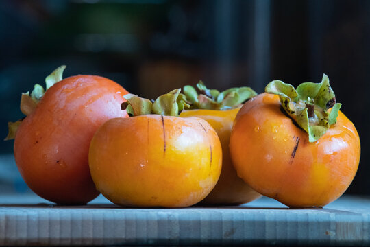 Fresh Washed Ripe Fuyu Persimmons In The Fall