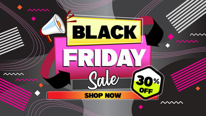 Black Friday discount 30 percent banner illustration with elements