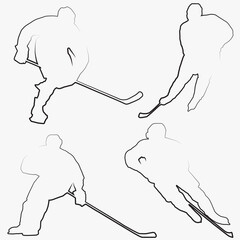 Hockey players. Hockey. Four linear silhouettes of hockey players. Linear. The shadows of the hockey players. Stencils