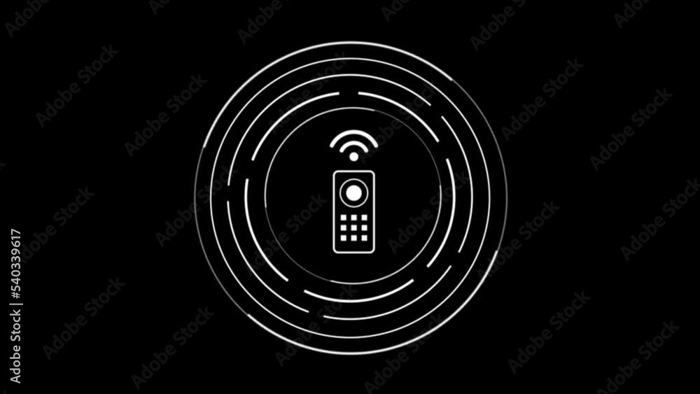 Poster white line key with remote icon isolated on black background. key and alarm system. 4k video motion 