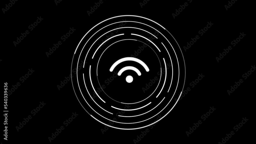 Poster motion graphic of blue digital wifi logo with line connection and data transfer to futuristic techno