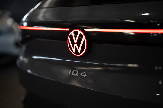 Kyiv, Ukraine - October 7, 2022: Line of new electric cars Volkswagen ID.4