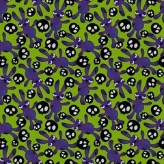 Halloween cartoon evil rabbit seamless toys doodle pattern for wrapping paper and fabrics and linens