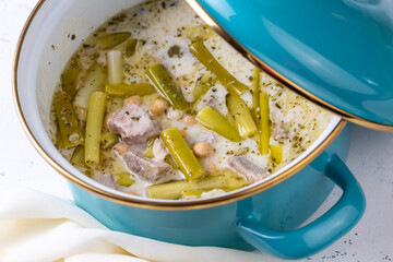 Siveydiz; (Turkey - Antep Style Local Food) is an Antep dish made with fresh garlic and lamb. Turkish name; Siveydiz