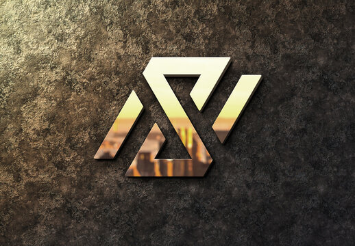 Metal Logo Mockup with 3D Reflection Effect on Marble Wall