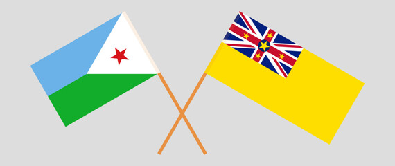 Obraz premium Crossed flags of Djibouti and Niue. Official colors. Correct proportion
