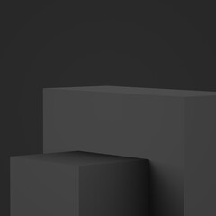 Fototapeta premium Abstract 3d black gray cube and box podium minimal scene studio background.