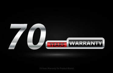 70 years warranty silver logo isolated on black background, vector design for product warranty, guarantee, service, corporate, and your business.