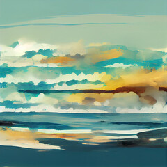 An impressionist acrylic seascape landscape scene in a digital painted style