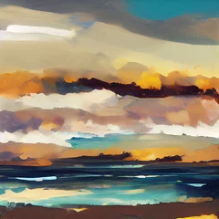 Zelfklevend Fotobehang An impressionist acrylic seascape landscape scene in a digital painted style © miketea88