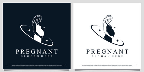 Women pregnant logo design template with simple concept and creative element