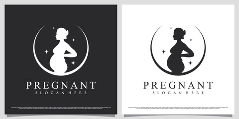 Women pregnant logo design template with simple concept and creative element