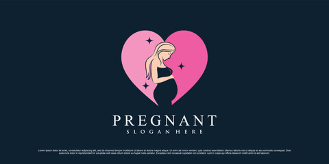 Pregnant mother logo design illustration with heart icon and creative element concept