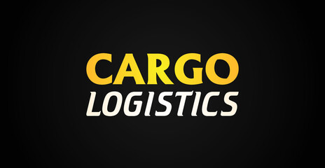 Naklejka na ściany i meble Vector alphabet cargo logo. Fast delivery black banner. Word symbol shipping logotype. Import and export sign. Delivery service wallpaper. Business speed freight background. Logistic slogan stamp