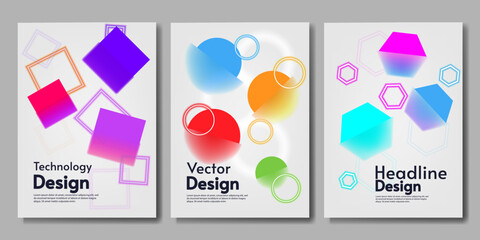 Set of vector posters. Web design. Blurred shapes with neon on white backdrop. Design for poster, brochure, sale card. Web page