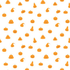 Seamless vector pattern of pumpkins for halloween decor. Illustration on a white background. Orange pumpkins with facesfor print, decoration, web, sites, design
