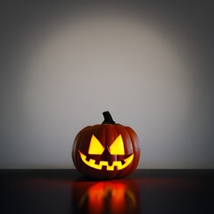 Creepy helloween pumpkin head lighted with candle 3d illustration