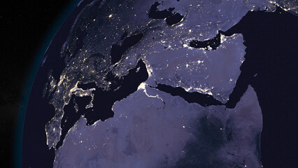 Fototapeta na wymiar Earth globe by night focused on Europe and Middle East