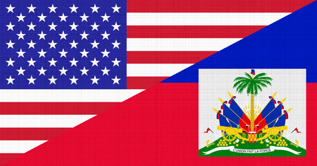 USA and Haiti flag on fabric texture. The concept of cooperation between the two countries.