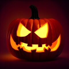 Creepy helloween pumpkin head lighted with candle 3d illustration