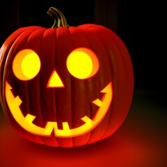 Creepy helloween pumpkin head lighted with candle 3d illustration