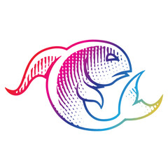 Naklejka premium Scratchboard Engraved Fish in Rainbow Colors