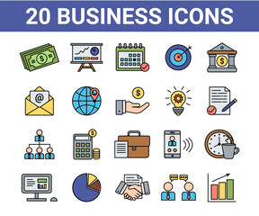 Set of business and finance icons in line style, vector. Set vector line icons in flat design with elements for mobile concept and web apps. 