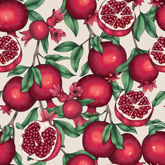 Pomegranate garden. Seamless pattern with pomegranates on a light background. - 540346251