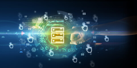 touching with soft gesture multimedia screen with future technology concept