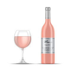 Rose Wine Glass and Wine Bottle