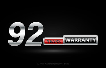 92 years warranty silver logo isolated on black background, vector design for product warranty, guarantee, service, corporate, and your business.