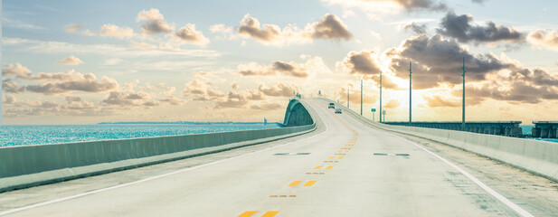 Panorama of Road US1 to Key West over Florida keys