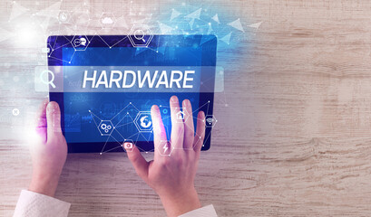 Close-up of a tablet searching inscription