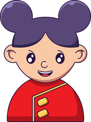 Chinese New Year. Vector detailed cartoon illustration of Chinese girl in traditional garment for web sites, articles, books, adverts, apps and other places
