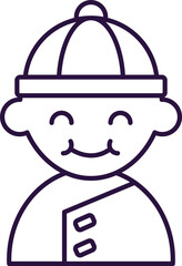 Chinese New Year concept. Vector line icon of Chinese boy in traditional garment. Editable stroke drawn with thin line. Sign and symbol perfect for internet stores, shops, books, web sites, apps