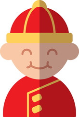 Chinese New Year. Vector flat icon of Chinese boy in traditional garment for web sites, apps, books, adverts, articles and other places. Vibrant illustration