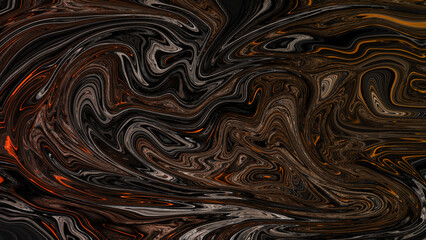 abstract liquid marble design with orange details dark wallpaper