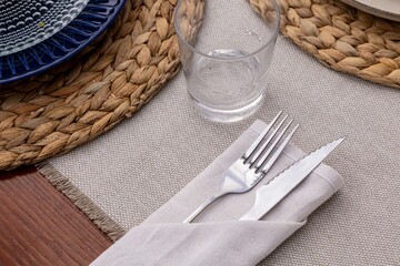 High angle view of a pork and a knife on a table