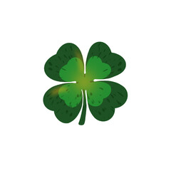 Four leaf clover, lack symbol. St. patricks day green lucky clover leaf isolated on transparent background.
