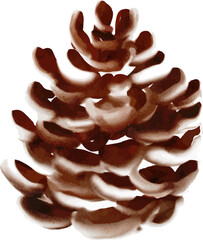 Watercolor Winter Christmas bouquet with foliage, pine cone, flowers, and berries