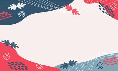 Minimal hand drawn nature background. Leafs and organic shapes banner for presentation.