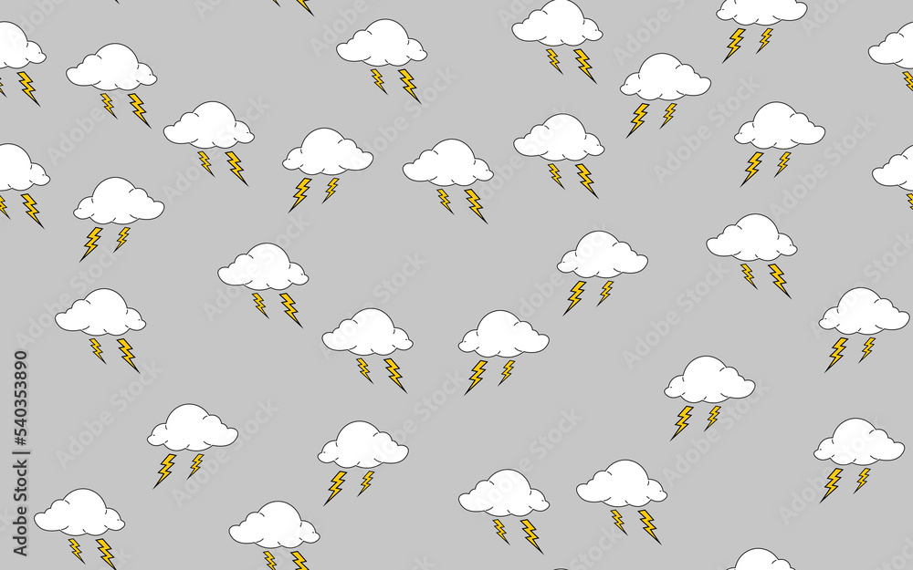 Poster a weather picture with clouds that have lightning in a comic look. seamless patterns