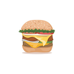 Delicious homemade hamburger junk food. Vector illustration on white background