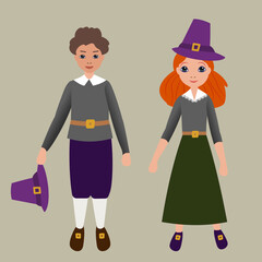 Thanksgiving pilgrim boy and girl characters