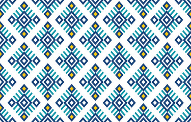 Gemetric ethnic oriental pattern. Traditional sealess pattern cool color tone. Design for background,carpet,wallpaper,clothing,wrapping,batic,fabric,print,tile,vector illustraion.embroidery style.