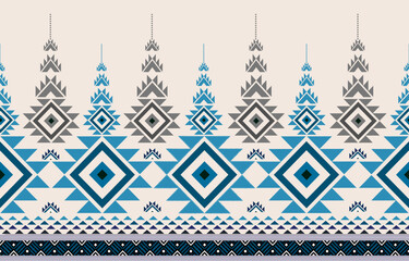 Gemetric ethnic oriental pattern. Traditional sealess pattern cool color tone. Design for background,carpet,wallpaper,clothing,wrapping,batic,fabric,print,tile,vector illustraion.embroidery style.