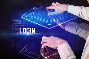 Hand touching digital table concept