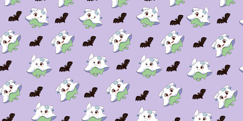 Cute Halloween  Cartoon digital  painting Set pattern wallpaper 